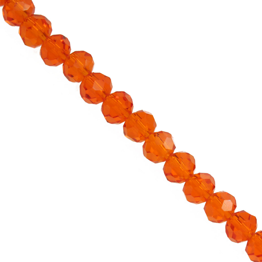 Glass Crystal Beads, Rondelle, Orange Red, 6mm x 4mm, Approx 87+ pcs per strand