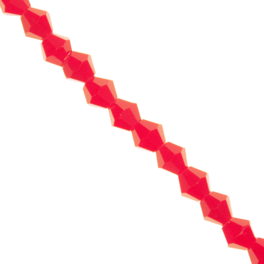 Glass Crystal Beads, Bicone, Light Red Opaque, 4mm x 3mm, Approx 95+ pcs per strand
