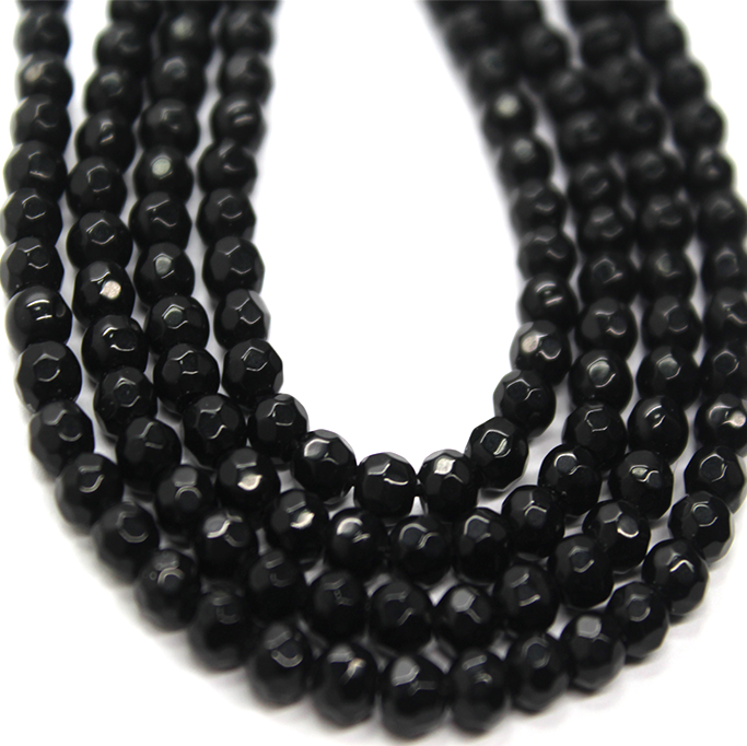 Black Agate Faceted, Semi-Precious Stone, 10mm, 36 pcs per strand