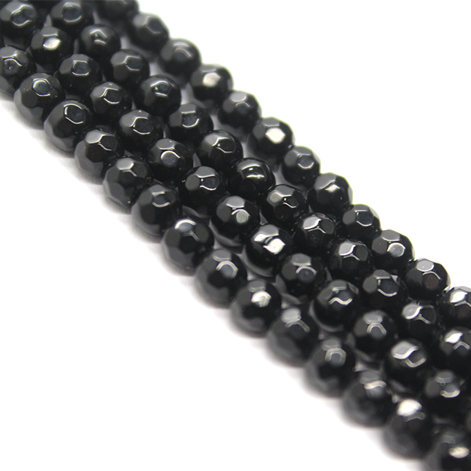 Black Agate Faceted, Semi-Precious Stone, 10mm, 36 pcs per strand