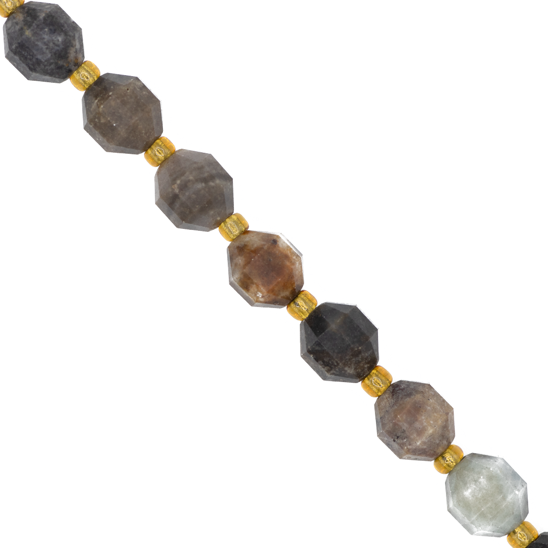 Faceted Hexagon Gemstones with Gold Spacer Bead, 6mm, Available in Various Gemstones