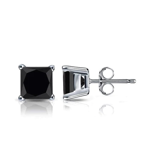 Earrings, Faceted Square Cubic Zirconia Studs, Sterling Silver with Rhodium, Available in Multiple Sizes, Sold per pkg of 1 pair