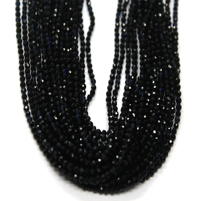 Faceted Black Jade, Semi-Precious Stone, 2mm, 208 pcs per strand