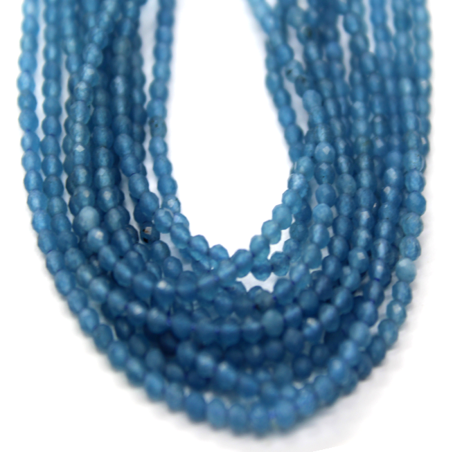 Faceted Blue Jade, Semi-Precious Stone, 2mm, 160 pcs per strand