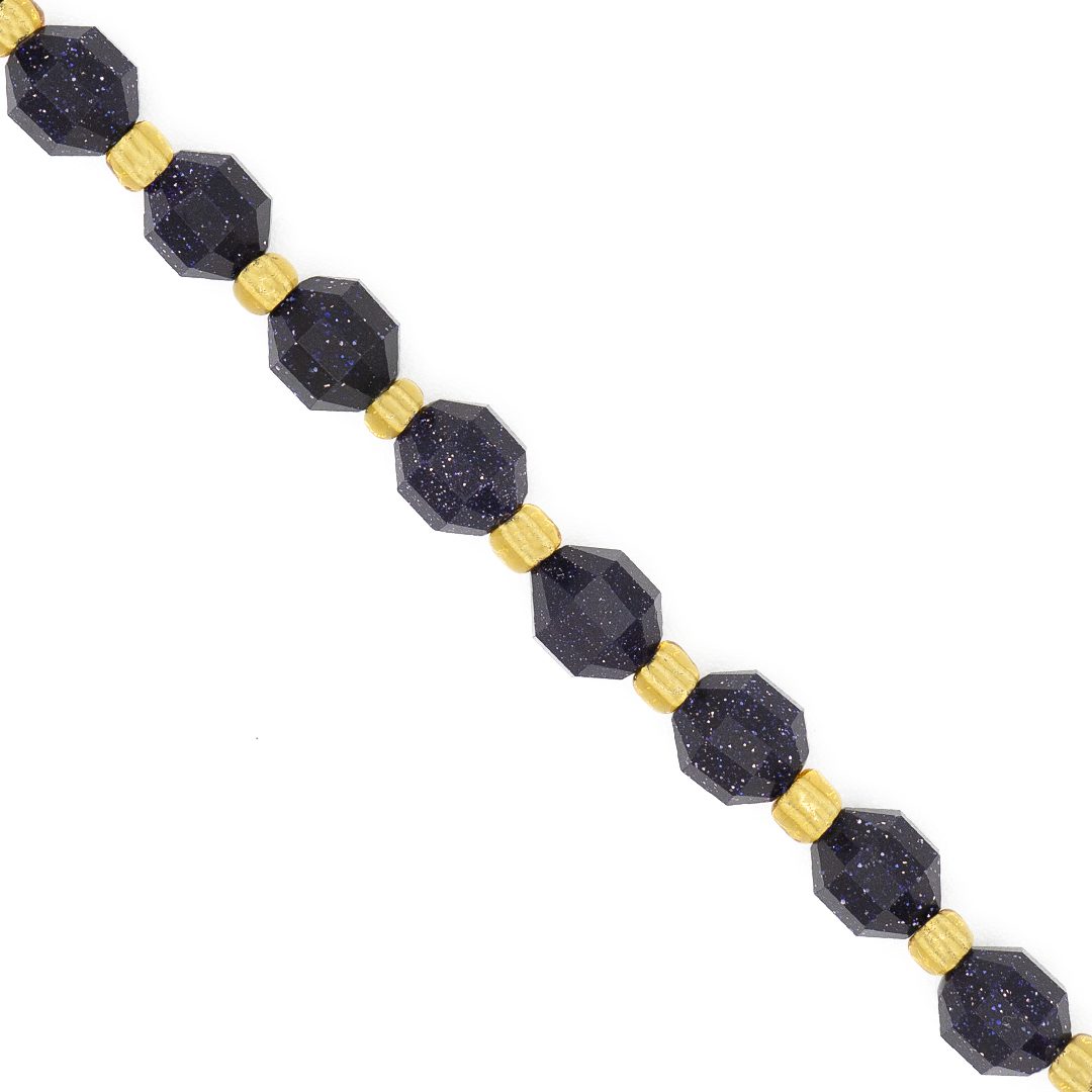 Faceted Hexagon Gemstones with Gold Spacer Bead, 6mm, Available in Various Gemstones