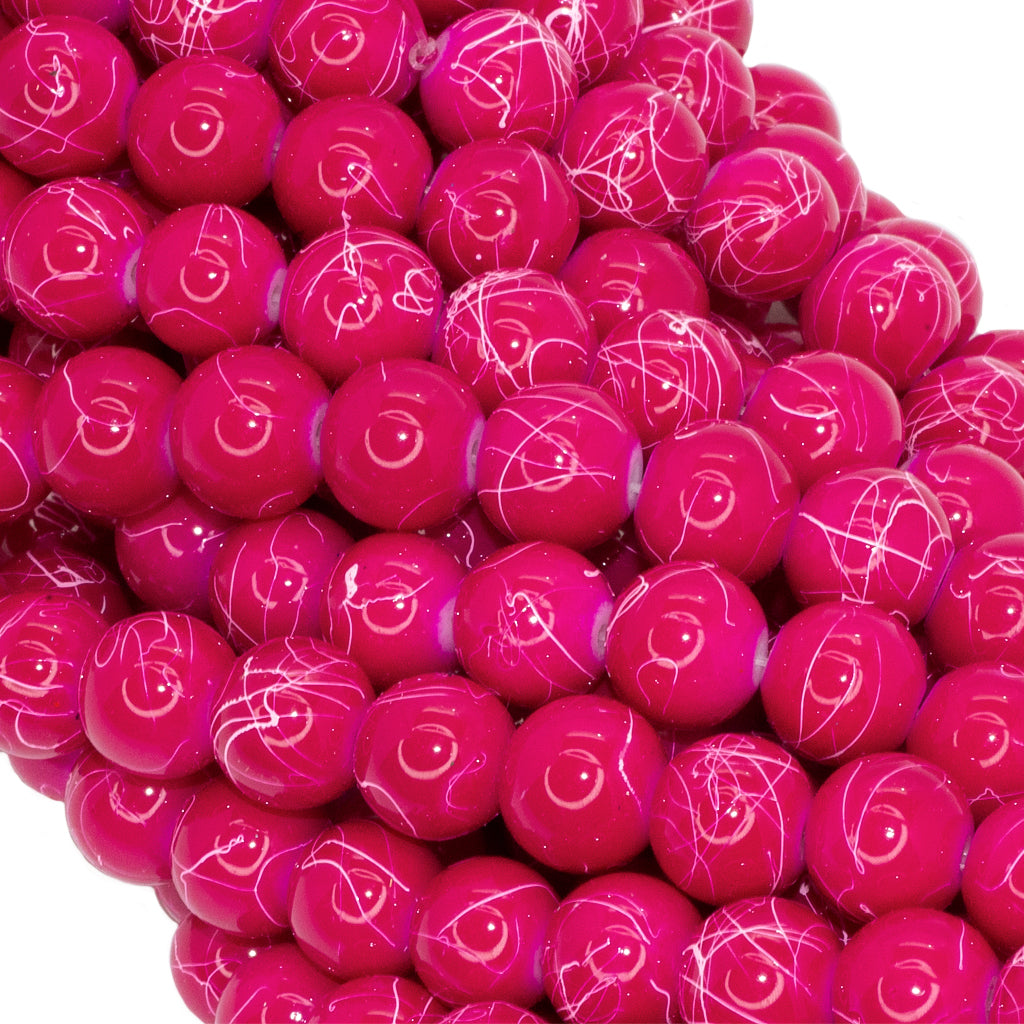 Marble Style Glass Beads, Fuchsia Opaque, 10mm  - 1mm (hole), 82 pcs per strand