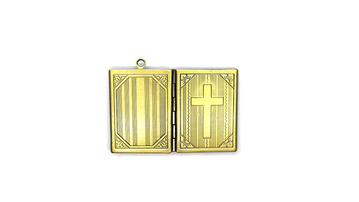 Pendant, Book Locket, Brass, Alloy, 39mm x 27mm, Sold Per pkg of 1