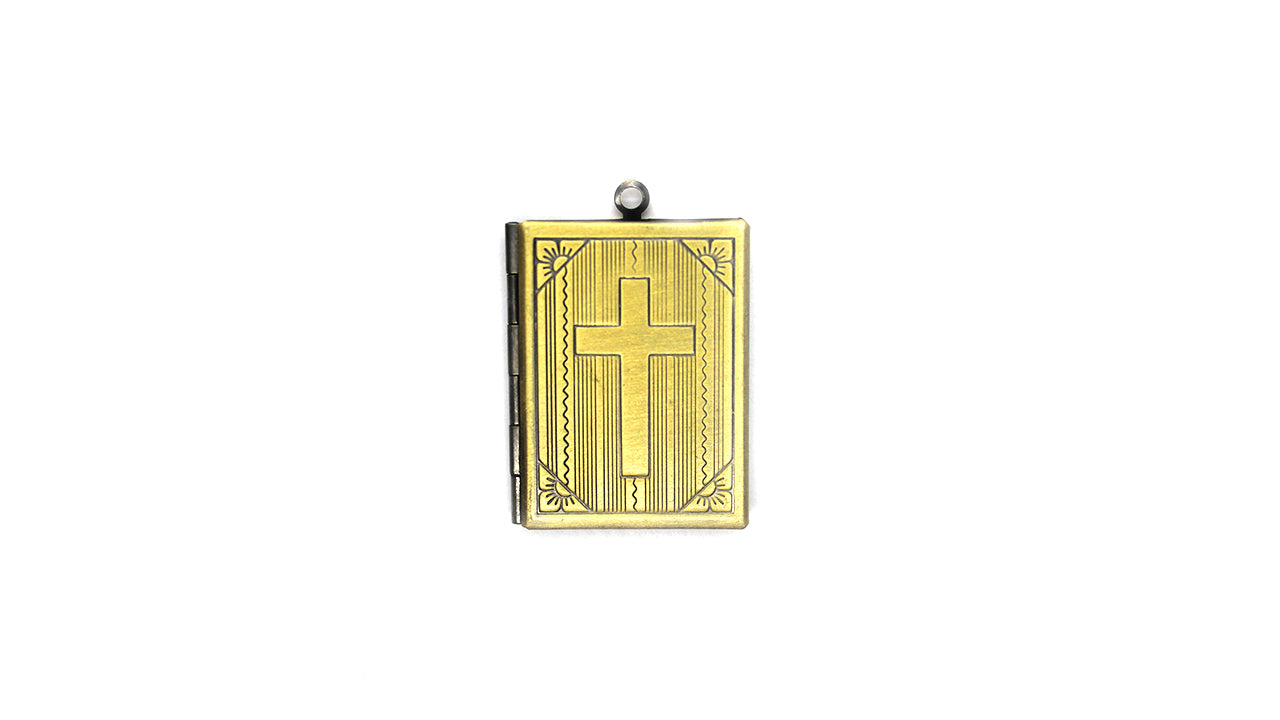 Pendant, Book Locket, Brass, Alloy, 39mm x 27mm, Sold Per pkg of 1