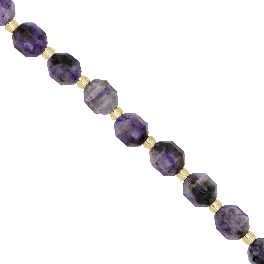 Faceted Hexagon Gemstones With Gold Spacer Bead, 8mm, Available in Various Gemstones