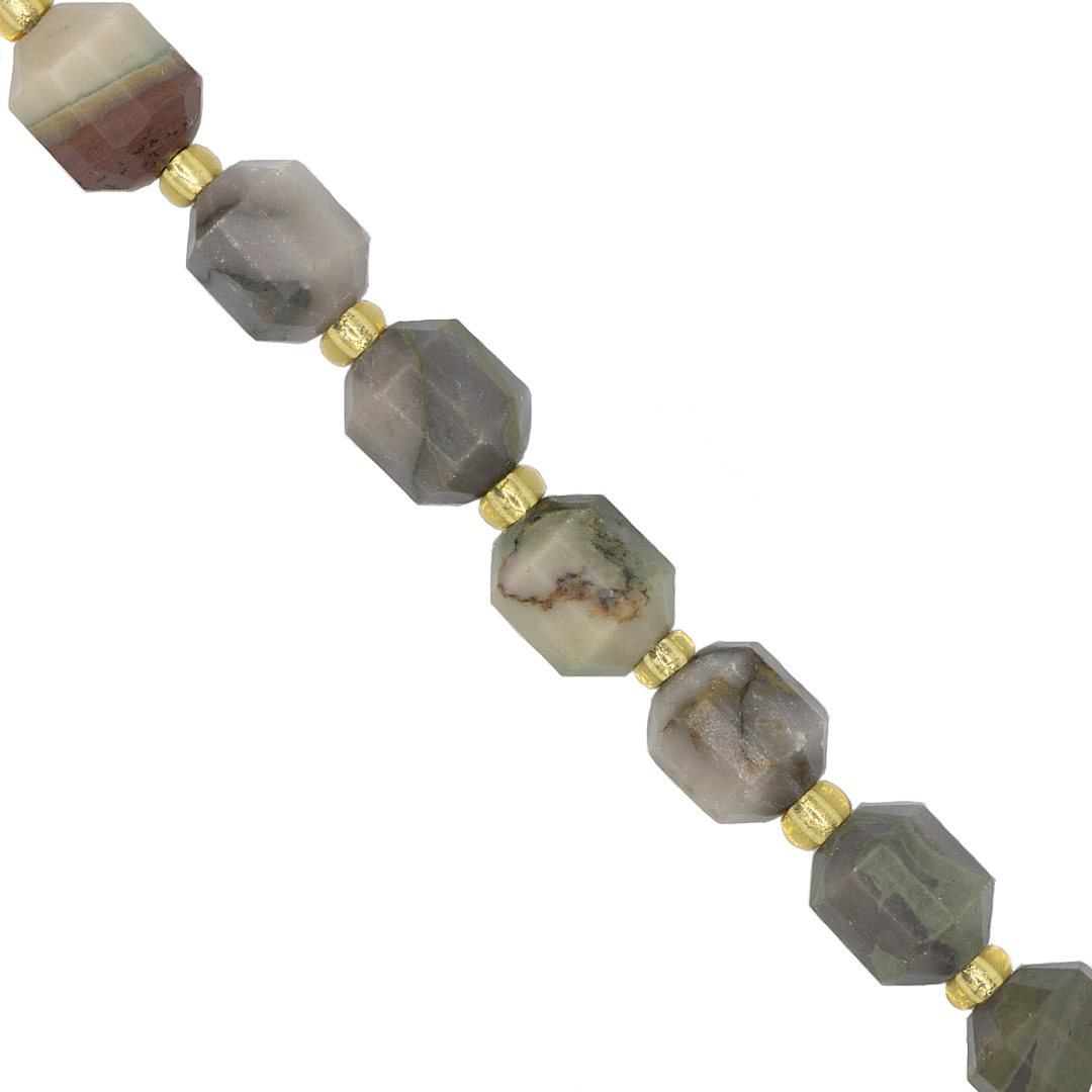 Faceted Hexagon Gemstones With Gold Spacer Bead, 8mm, Available in Various Gemstones
