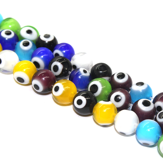Glass Beads, Mixed Colors Evil Eye, Round, 6mm, Approx 62 pcs per strand