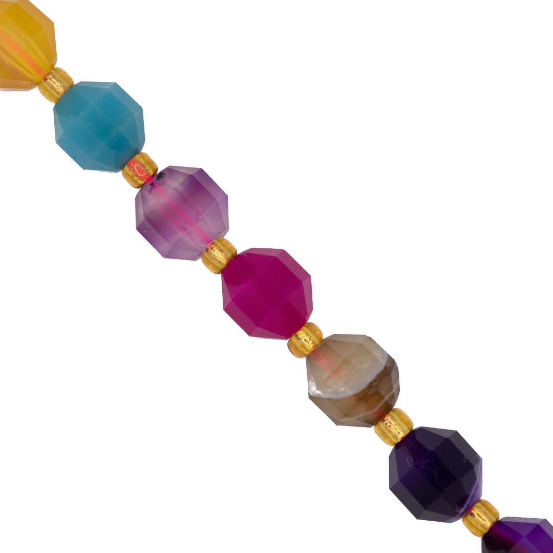 Faceted Hexagon Gemstones With Gold Spacer Bead, 8mm, Available in Various Gemstones