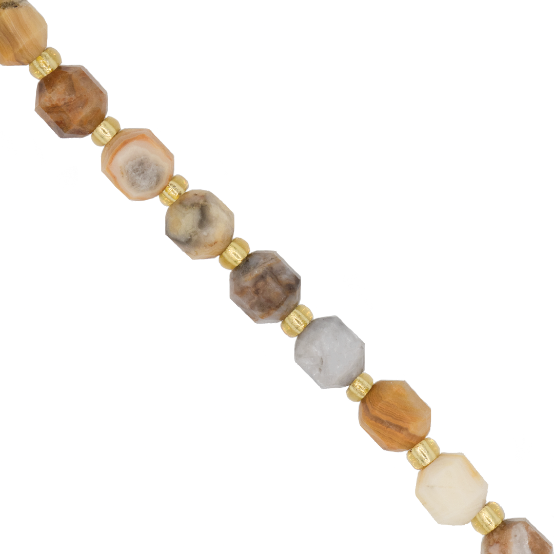 Faceted Hexagon Gemstones with Gold Spacer Bead, 6mm, Available in Various Gemstones
