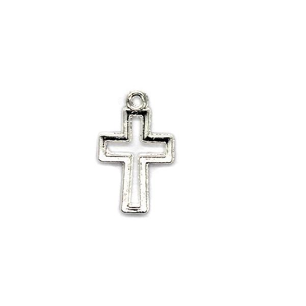 Charms, See Through Cross, Silver, Alloy, 17mm X 10mm, Sold Per pkg of 12