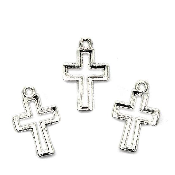 Charms, See Through Cross, Silver, Alloy, 17mm X 10mm, Sold Per pkg of 12