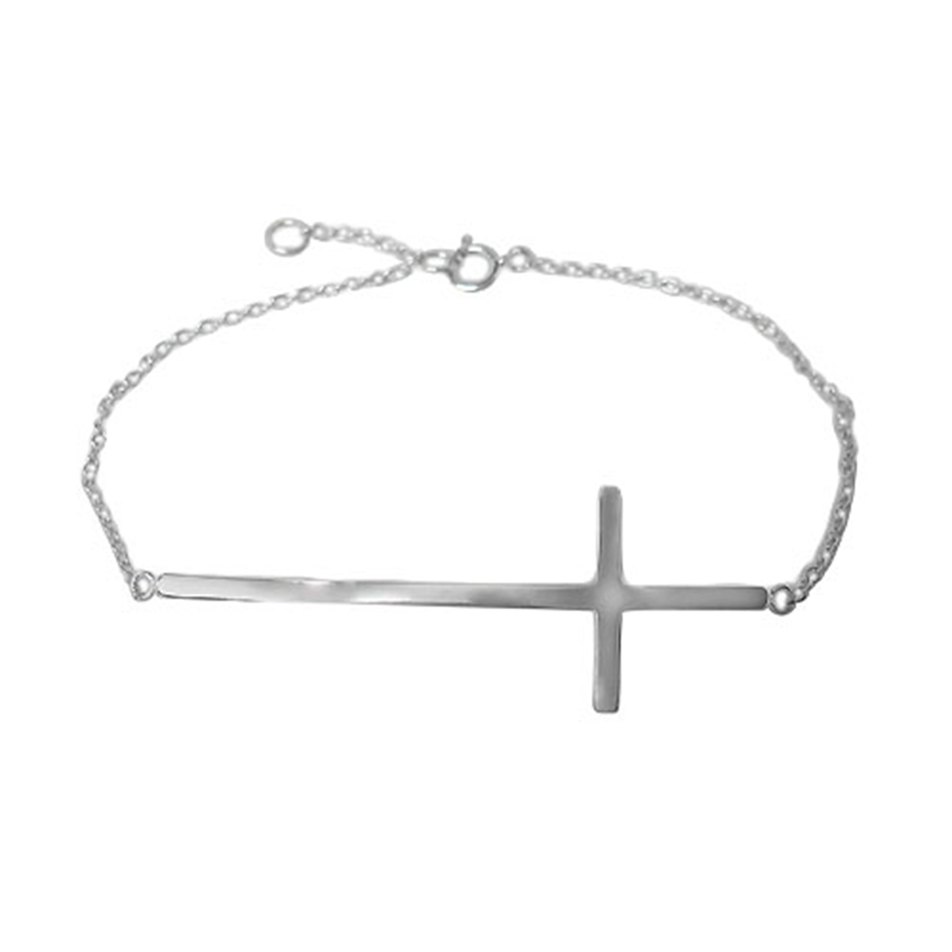 Cross Bracelet, Sterling Silver with Rhodium, Smooth 6.5 inch