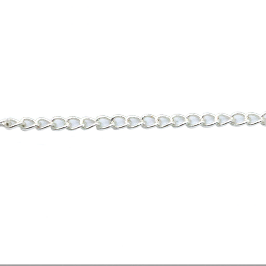 Chains, Curb Chain, Alloy, 3mm x 2mm x 1.4mm loop, Bright Gold or Bright Silver Sold per meter
