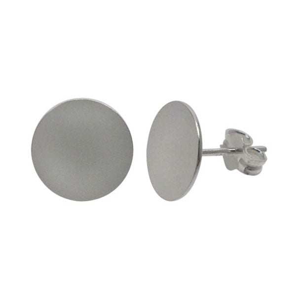 Earring, Sterling Silver, Flat Stud - 6mm D x 11mm  - 1 pair