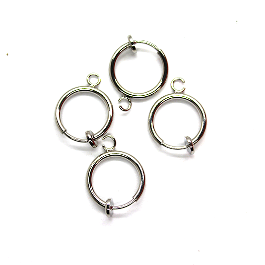 Clip-On Spring Back Hoop Earring, Silver-Plated, 15mm x 13mm, 1 pair