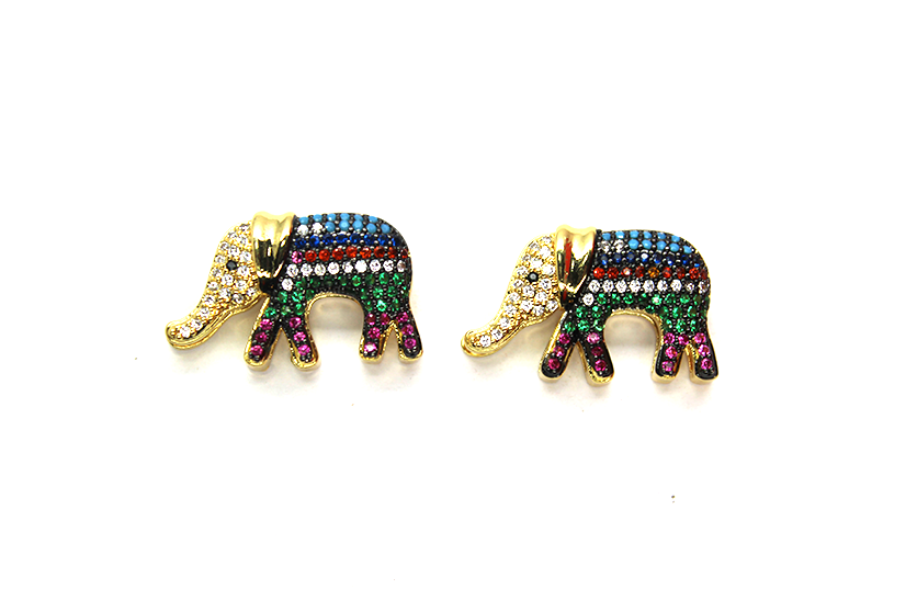 Elephant Spacer, Micro Pave, Cubic Zirconia, Gold-Plated, 24mm x 15mm, 1pc