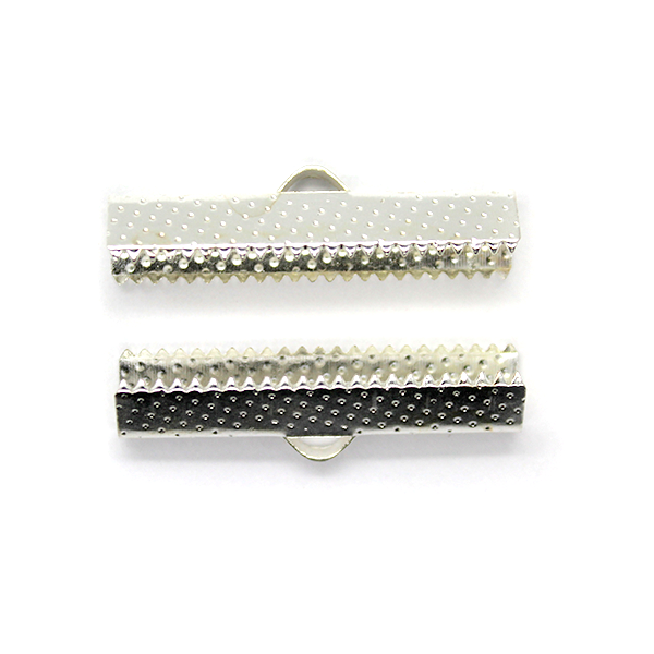 Terminators, Ribbon Crimp End, Bright Silver, Alloy, 7.5mm x 40.5mm, Sold Per pkg of 8