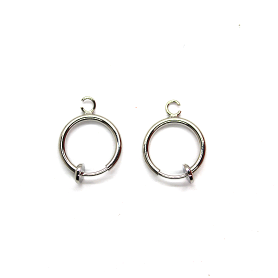 Clip-On Spring Back Hoop Earring, Silver-Plated, 15mm x 13mm, 1 pair
