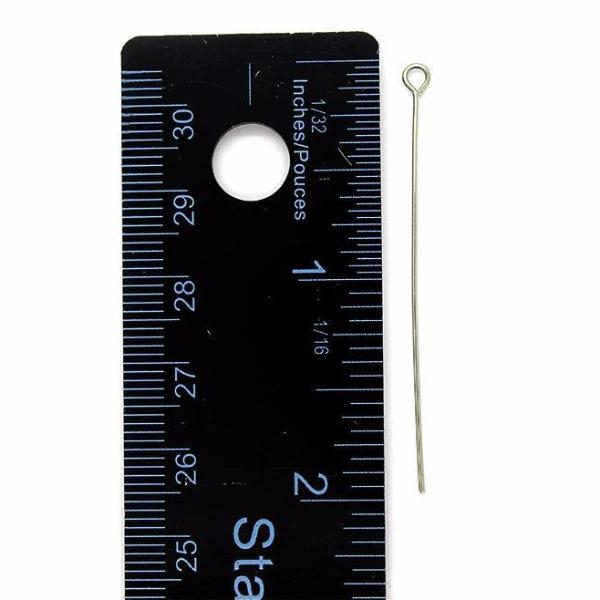 Eye Pins, Silver, Rhodium Alloy, 2.00 inch, 22 Gauge