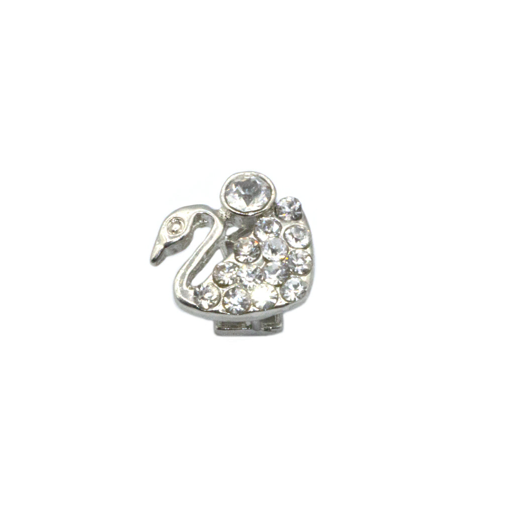 Bails, Large Crystal Swan, Silver, Alloy, 12.5mm x 13mm, Sold Per pkg of 1
