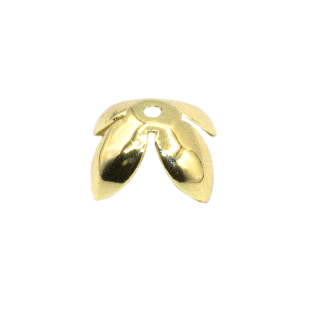 Bead Cap, Simple Flower, Gold-plated, 12mm x 12mm, 2 pcs per bag