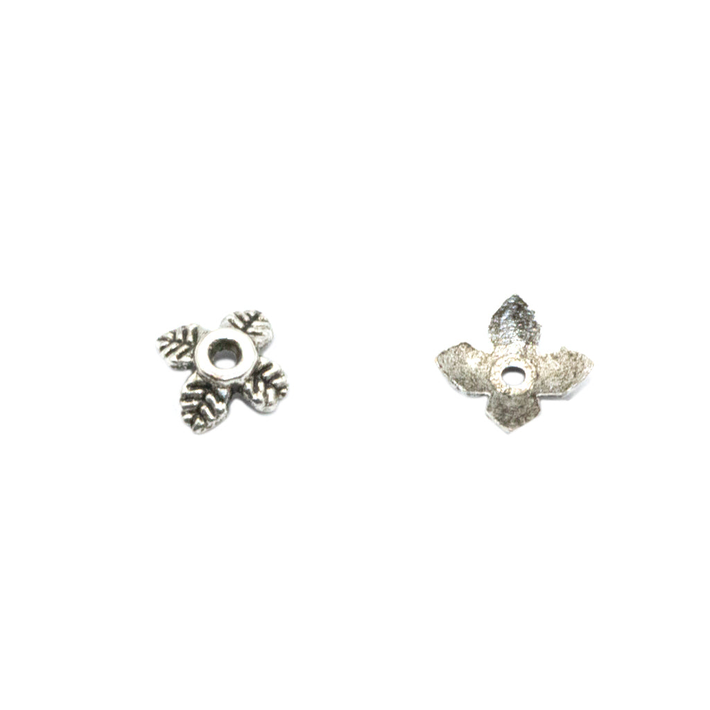 Bead Cap, Four Leaf, Alloy, Silver, 2mm x 6mm, Sold Per pkg of 20