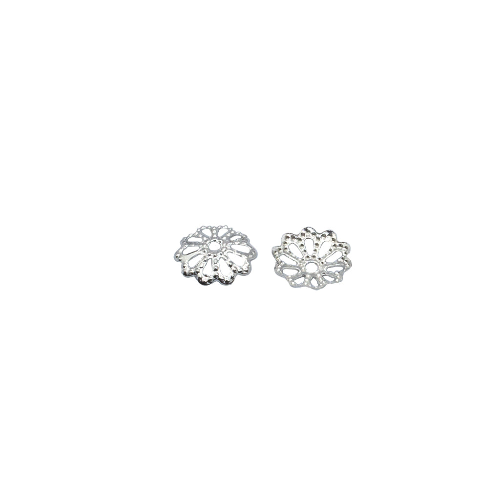 Bead Cap, Flower, Alloy, Bright Silver, 1.3mm x 8mm, Sold Per pkg of 80