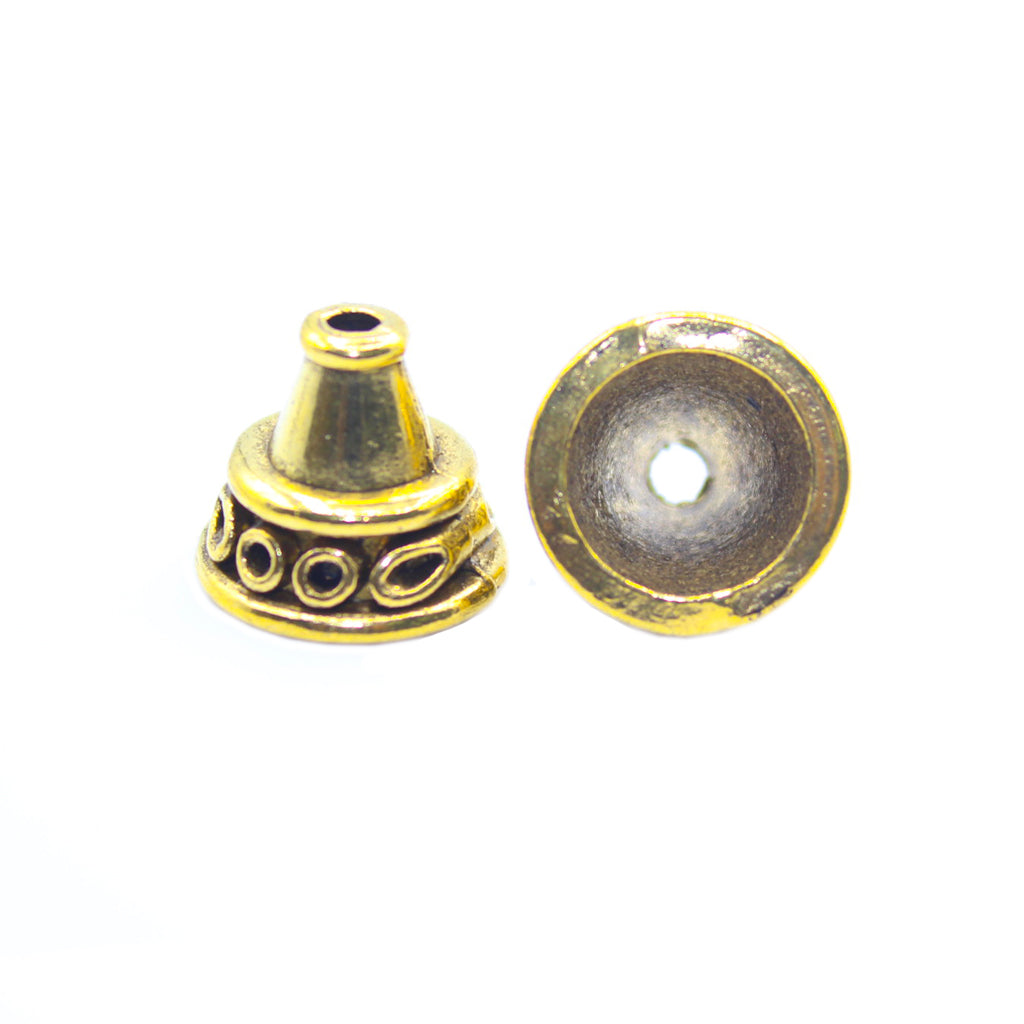 Bead Cap, Dotted Design, Alloy, Antique Gold, 13mm X 13mm X 2mm, Sold Per pkg of 10