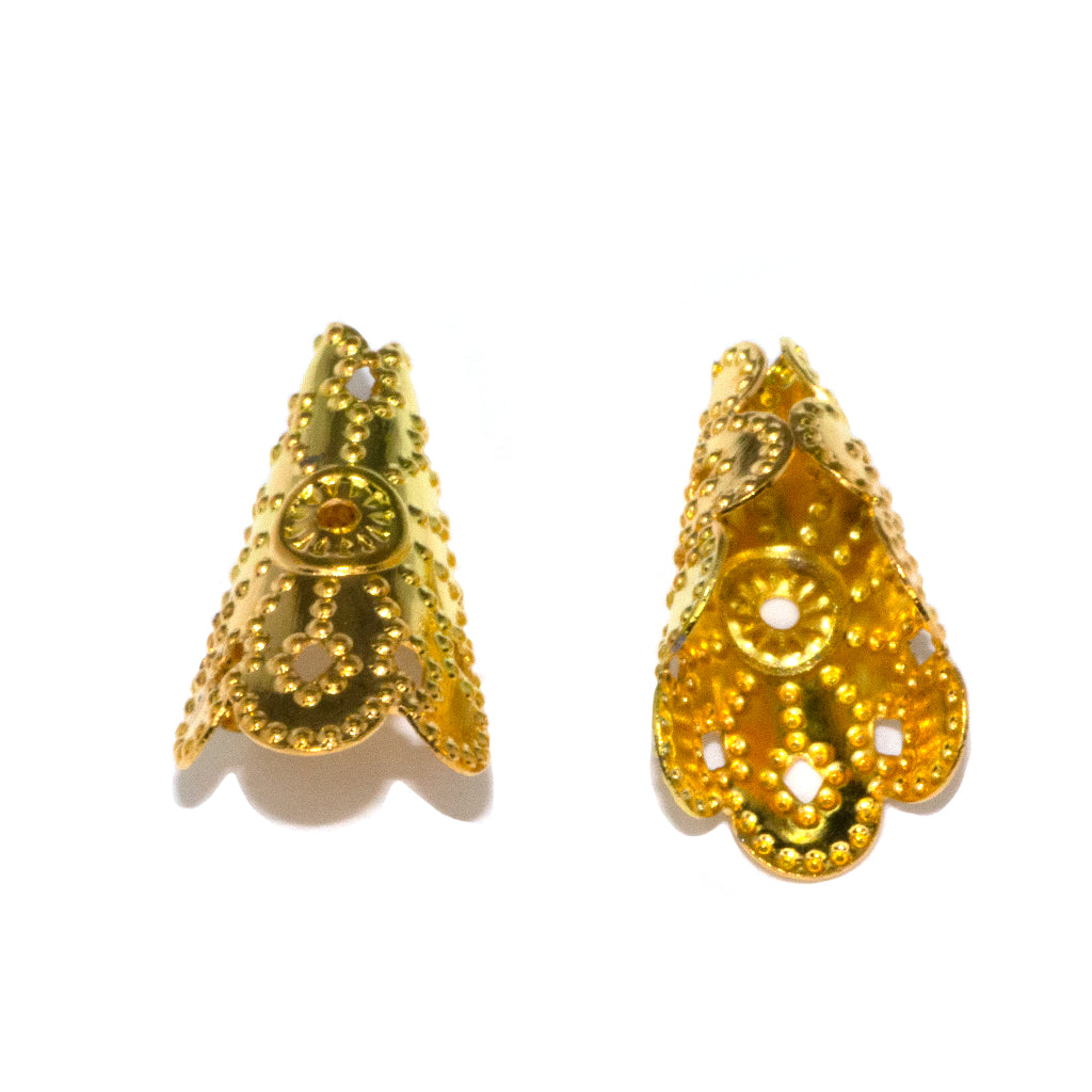 Bead Cone, Wrapped Flower, Alloy, Gold, 17mm x 9mm, Sold Per pkg of 14