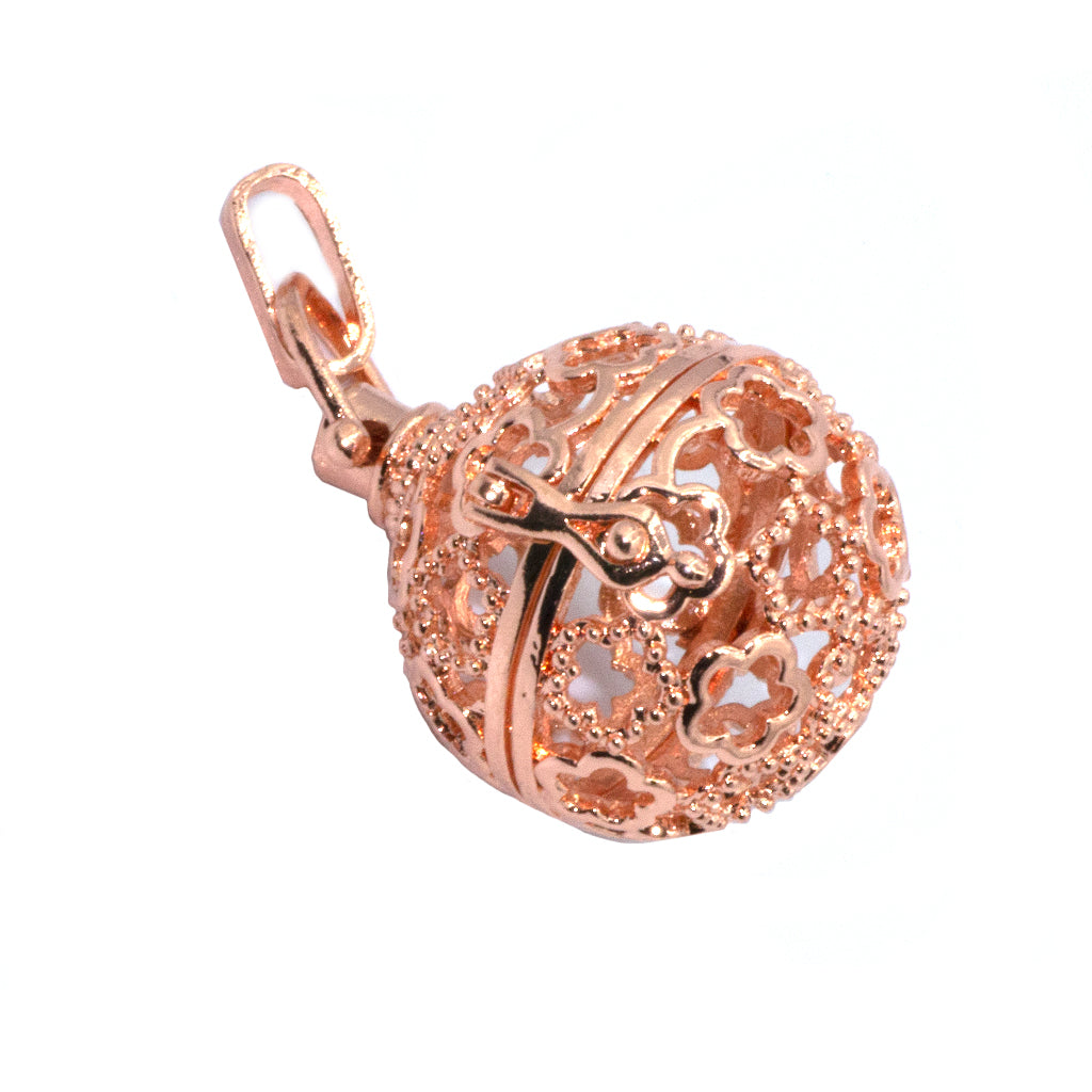 Pendant, Flower Locket Cage, Rose Gold, Alloy, 29mm x 27mm, Sold Per pkg of 1