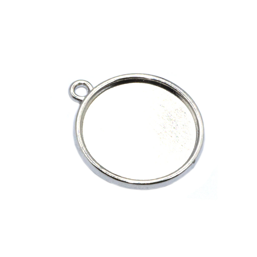 Pendants, Round Plain Bezel, Silver, Alloy, 24mm x 20mm, Sold Per pkg of 4