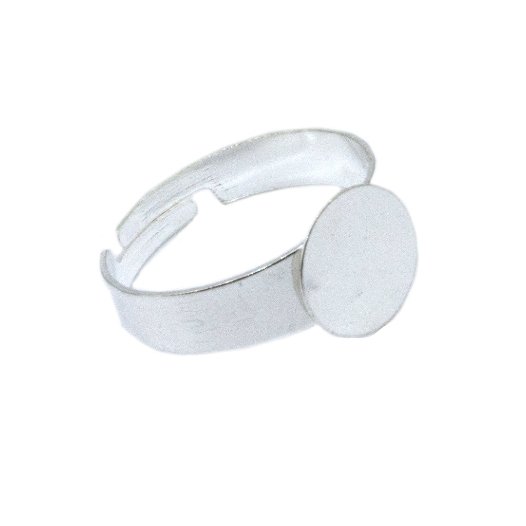 Base, Glue On Base on Adjustable Ring (Thick Band), Bright Silver, Alloy, 19mm x 19mm, Sold Per pkg of 2