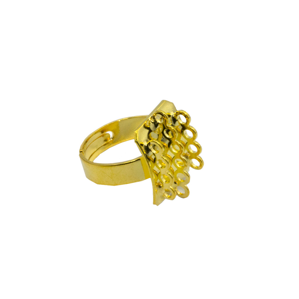 Base, Ring Base with 3 Rows & 14 Loops, Bright Gold, Alloy, 23mm x 19mm x 2mm (loop), Sold Per pkg of 1