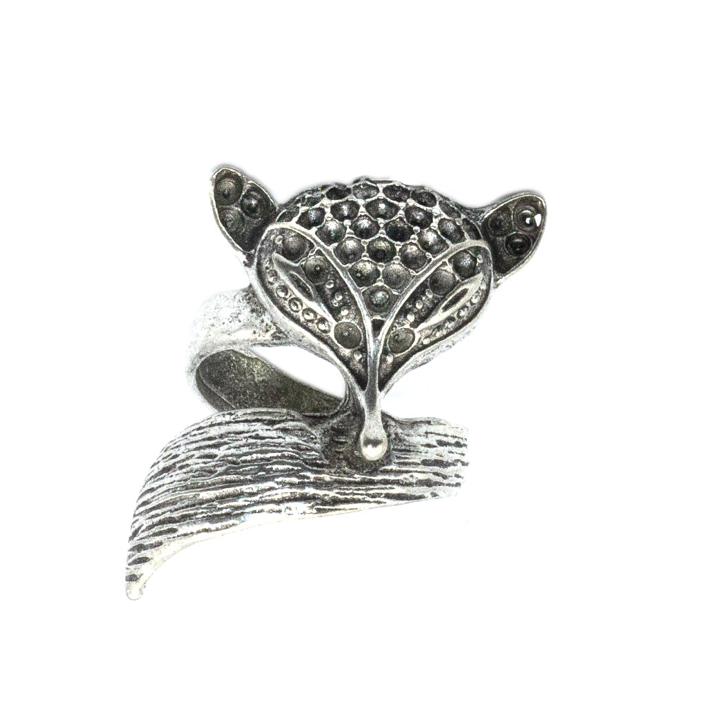 Bezel,  Antique Silver Bezel Fox Size 6 Ring, Alloy, 17mm x 17mm - 1 pc