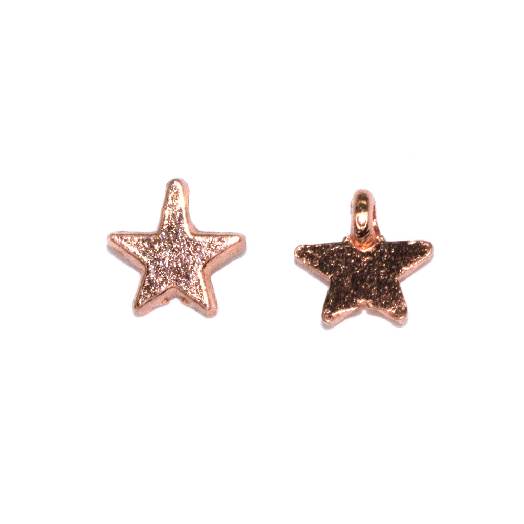 Charms, Small Star, Rose Gold, Alloy, 6mm X 6mm, Sold Per pkg of 35