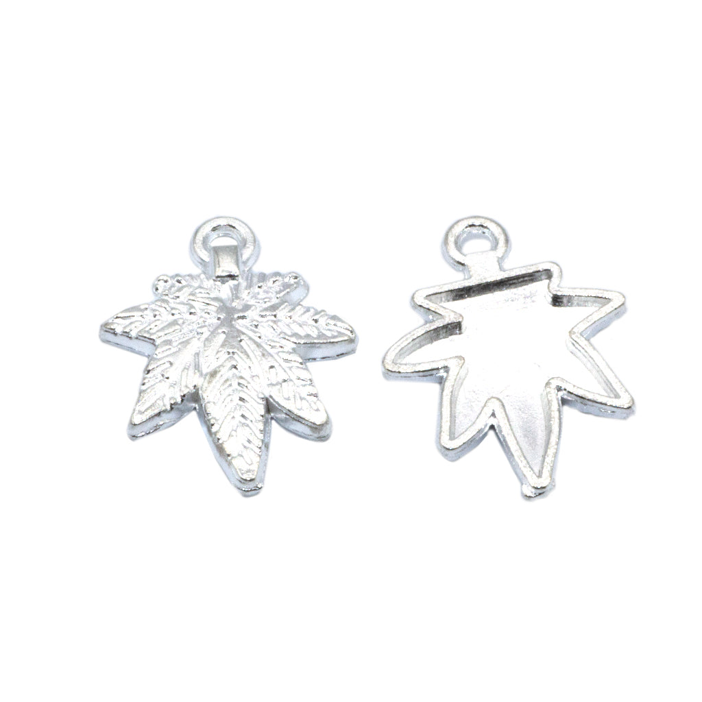 Charms, Cannabis Leaf Charm, Bright Silver, Alloy, 20mm x 15mm x 2mm, 16 pcs per bag