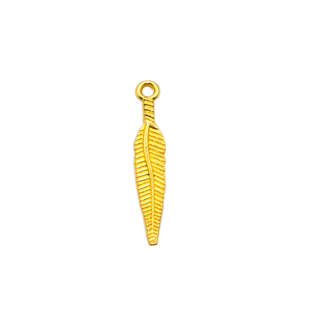 Charms, Thin Feather Charm, Gold, Alloy, 28mm x 5mm x 1.4mm, 10 pcs per bag