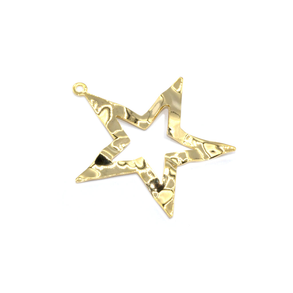 Pendant, Hammered Star Pendant, Gold-Plated, Multipurpose, 42mm x 38mm x 2mm, 2 pcs