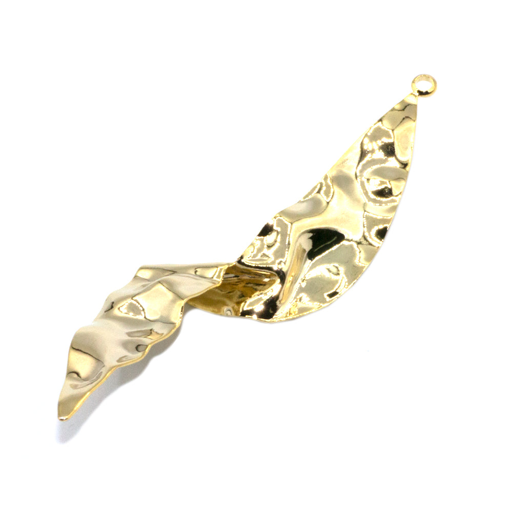 Pendant, Hammered Folded Pendant, Gold-Plated, 60mm x 22mm x 5mm, 2 pcs