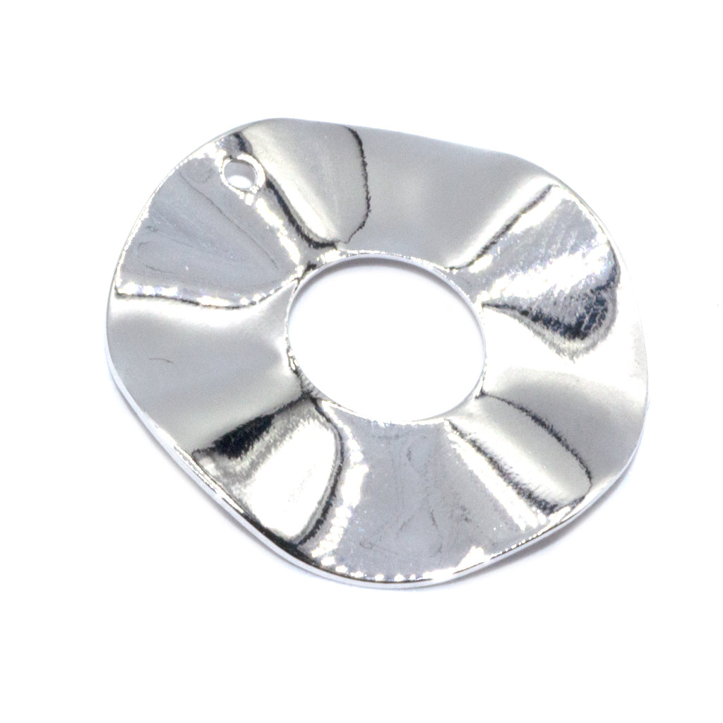 Pendant, Small Hammered Round Pendant, Silver-Plated, 24mm x 24mm x 1mm, 2 pcs