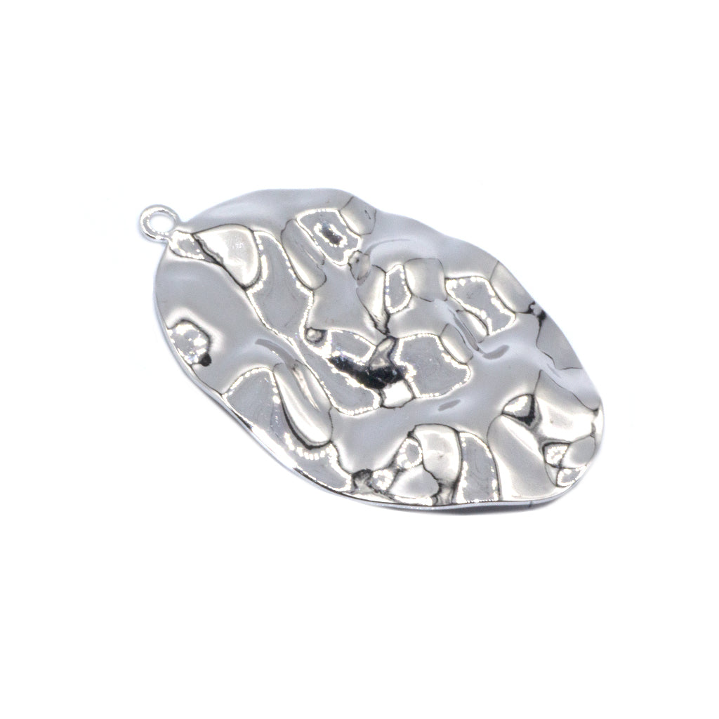 Pendant, Hammered Oval Pendant, Silver-Plated, 37mm x 23mm x 2.5mm, 2 pcs