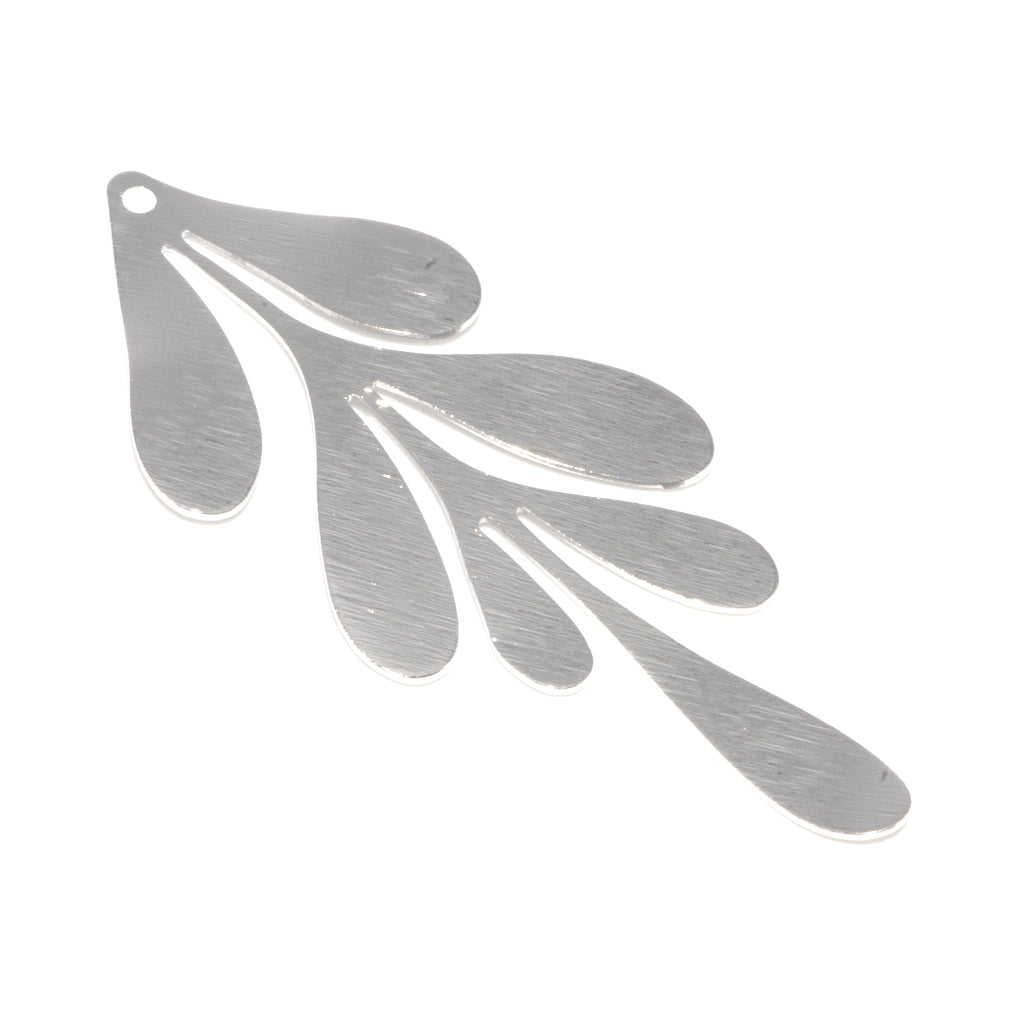 Pendant, Spatulated Leaves Pendant, Silver-Plated, 62mm x 27mm x 1.5mm, 2 pcs