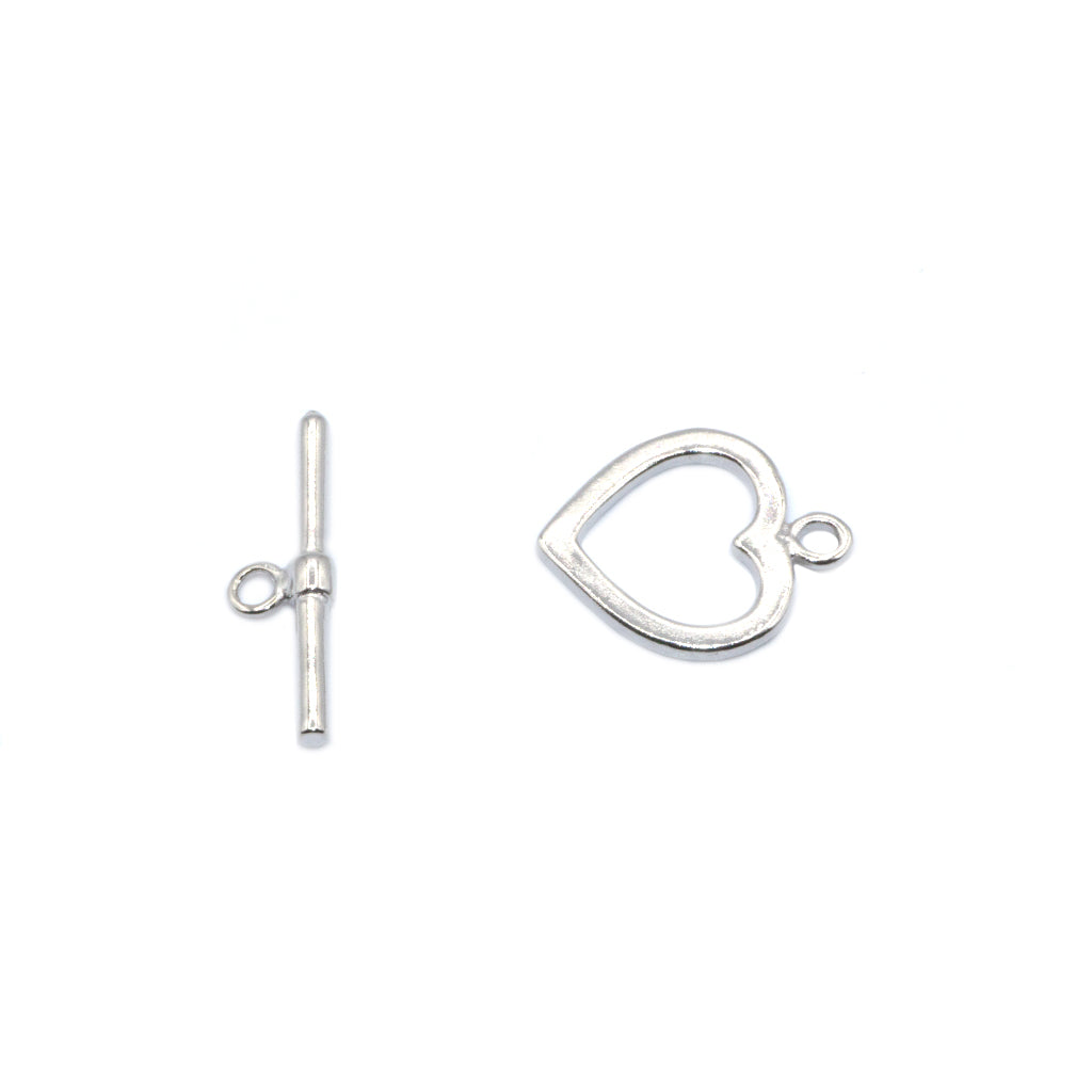 Clasp, Heart Toggle Clasp, Silver, Alloy, 2 sets per bag