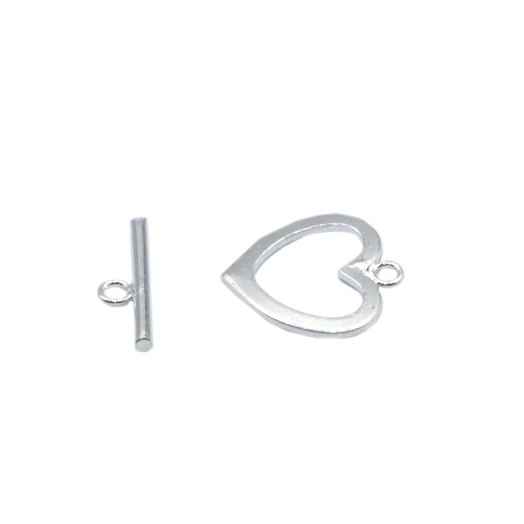 Clasp, Heart Toggle, Silver Plated, 19mm x 18mm (Heart), 5mm X 18mm (Bar) - 2 sets