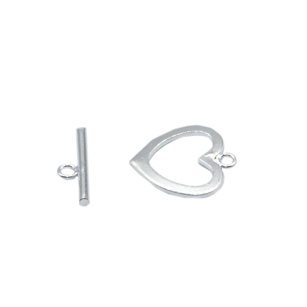 Clasp, Heart Toggle, Silver Plated, 19mm x 18mm (Heart), 5mm X 24mm (Bar) - 2 sets