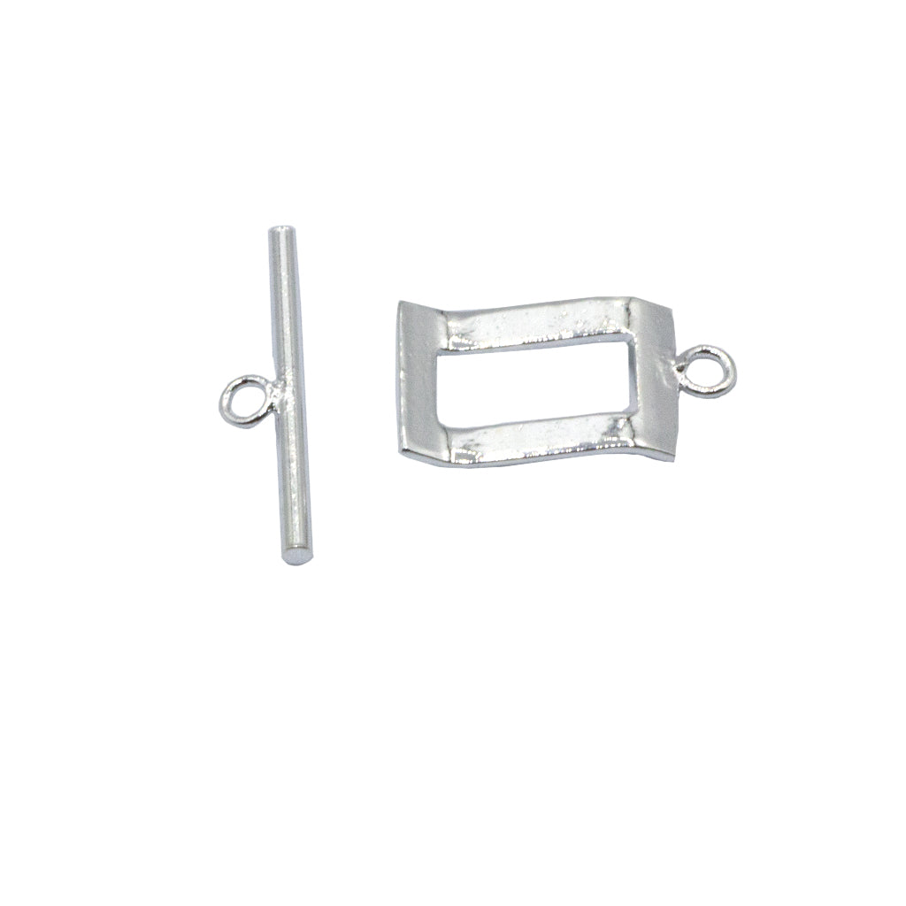Clasp, Rectangular Toggle, Silver Plated, 21mm x 11mm (Rectangle), 5mm X 24mm (Bar) - 2 sets